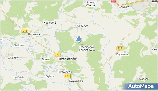 mapa Trzebiechów Leśniczówka, Trzebiechów Leśniczówka na mapie Targeo